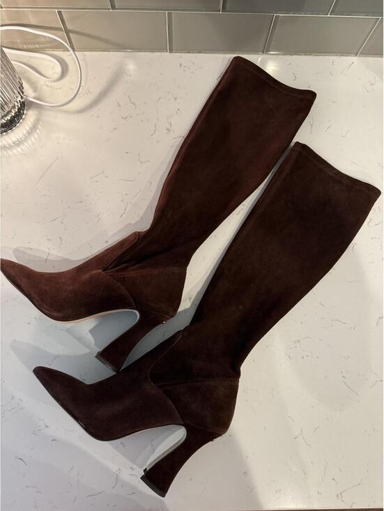Coach Shoes - Coach Cece Knee High Suede Boots Brown Pointed Toe Block Heel Size 5B